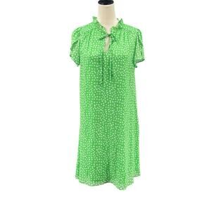 DKNY Green And White Short Flutter Sleeve Flowy Floral Shift Dress